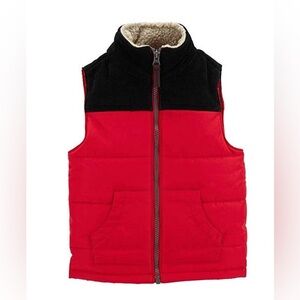 Carter’s red puffer vest with black and cream Sherpa lined collar 4T